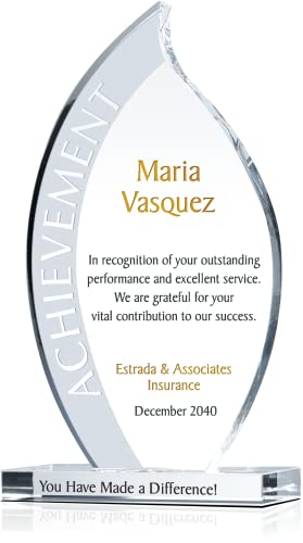 Crystal Flame-Shaped Personalized Achievement Award Trophy – Custom Engraved Glass