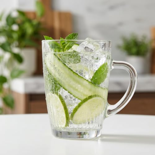 Glasmark KROSNO 1992 Gläser Set 250 ml - 6 Trinkgläser mit Henkel - geriffelte Kaffeegläser für Cappuccino, Latte Macchiato, Tee und Matcha - spülmaschinengeeignet – Bild 3