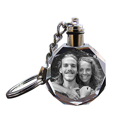 Zakally Custom Personalized Crystal Engraved Keychain Photo Keychain With LED Light (Hexagon)