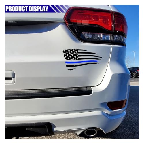 Image of American Flag Sticker Decal, Waterproof Vinyl Police Badge Decal, Thin Blue Line Sticker Support Police Law Enforcement for Cars, Trucks, Laptops, Tumblers (Black&Blue)