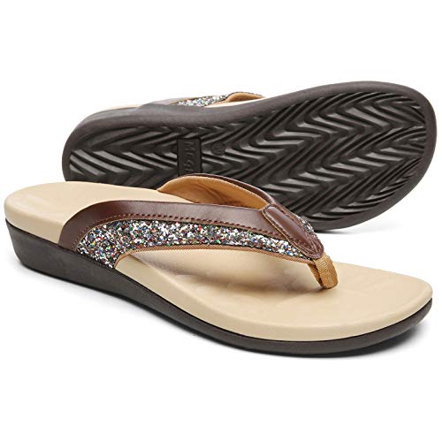 Image of MEGNYA Comfortable Walking Flip Flops for Womens, Orthopedic Walking Sandals with Arch Support, Flat Feet Pain Relief Sandals for Beach, Summer, Pool