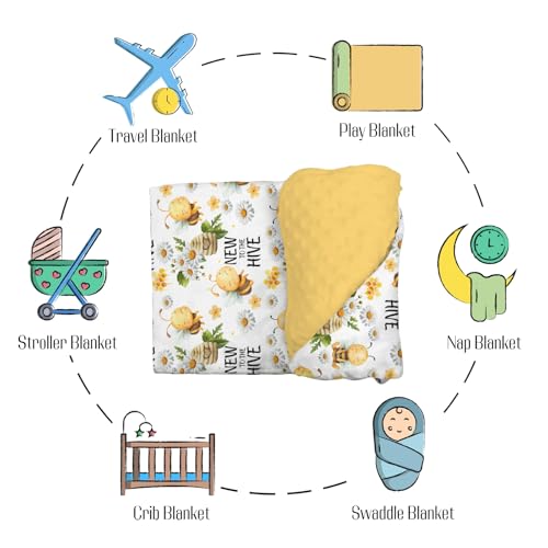Image of Mink Baby Girls Blankets Honey Bumble Bee Floral, New to Hive Daisy Flower Soft Double Layer Dotted Backing Receiving Swaddle, Newborn Infant Toddler Nursery Crib Bedding Shower Gift 30x40