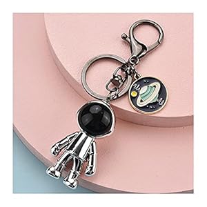 Hongtai Leuke acryl robot ruimteman sleutelhanger vrouwen mooie universum planeet sleutelhanger sieraden tas hanger sleutelhanger (Color : Silver color)