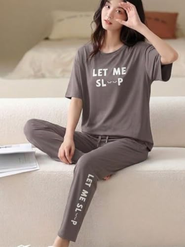 Image of SMOWKLY Women's Premium Cotton Blend Cute Print Two Piece Pj Sleepwear