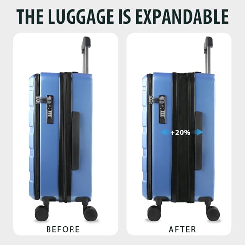 KROSER Carry On Luggage with Spinner Wheels & Built-in TSA Lock, Expandable Top Loading Hard Shell Suitcase Large Capacity Durable Rolling Luggage with USB Port, Carry-On 20-Inch, Light Blue - Thumbnail 6