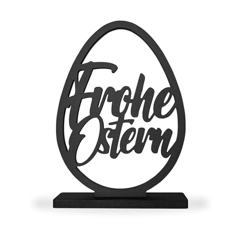 ebenkunst | Frohe Ostern Deko Aufsteller aus Holz – Moderner Oster Schriftzug im Ei-Design, stilvolle Tisch- und Fensterdekoration, hochwertig gefertigt, Made in Germany