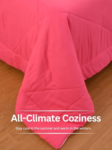 Image of Galaxy Home Decor Premium Microfibre Reversible Comforter | Ultra-Soft, Lightweight & All-Season Warm Quilt | Cozy AC Blanket for Single Bed 60 inch x 90 inch | 220 GSM, Pink & Rose Pink