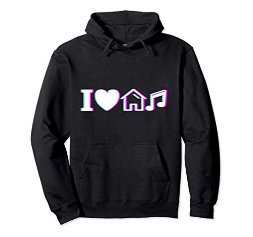 I Love House Music Vaporwave Glitch EDM DJ House Music Sweat à Capuche