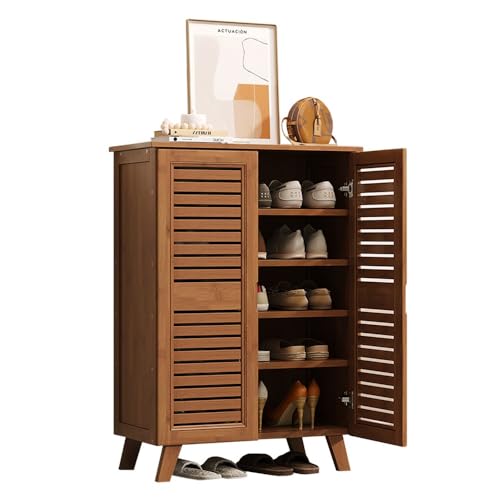 Meuble à chaussures en bambou grande capacité avec portes pour entrée et placard de chambre