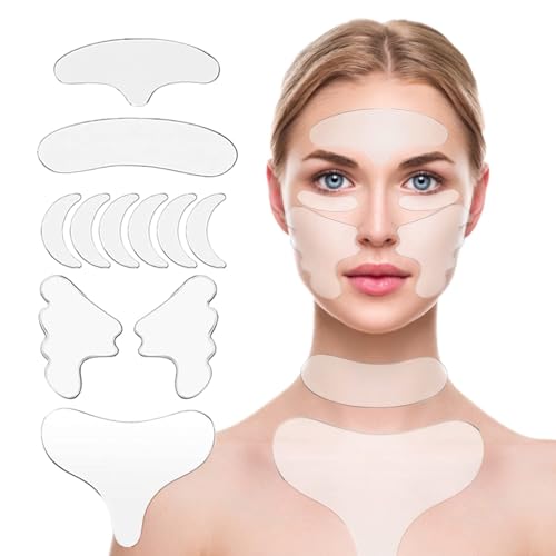 YISHIQI Neck Wrinkle Patches Reusable Chest Wrinkle Pads - 11 pcs Anti Wrinkles pads Silicone face patches for Skin Lines Prevention,Overnight Wrinkle Remover while Sleeping…