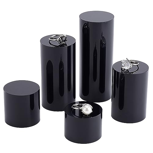 BENECREAT - BENECREAT 5 pièces Présentoirs de Colonne en Acrylique Bases Noir 3/4/6/8/10 cm Cylindre Rond Support de Socle D'Affichage Solide pour Bijoux Affichage de Pierres Précieuses Présentation Cosmétique