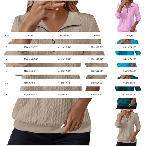 Pink Jumpers for Women UK Sweatshirts for Women UK Cable Knit Jumpers Lapel Half Zip Pullover Ladies Thermal Sweatshirt Long Sleeve Tops Spring Sweaters Warm Tunics for Office Work Going Out Wear - Image 4