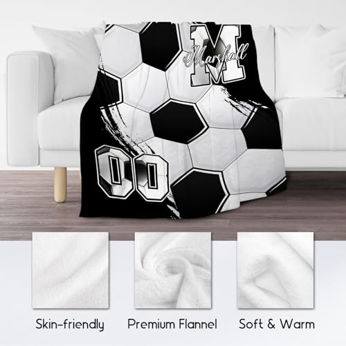Custom Soccer Blanket, Soft Sport Throw Gifts with Name, Cozy Flannel Throw Blankets for Couch Sofa, 40"x50" Gift for Boys Girls