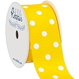 Ribbli Grosgrain Polka Dot Craft Ribbon,1-1/2 Inch 10-Yard Spool,Daffodil Yellow with White Dots,Use for Gift Wrapping,Party Decoration,All Crafting and Sewing