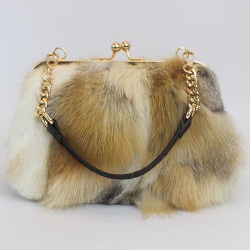 Image of Luxurious Fashion Natural Fox Fur with Hair Handbag for Women and Ladies