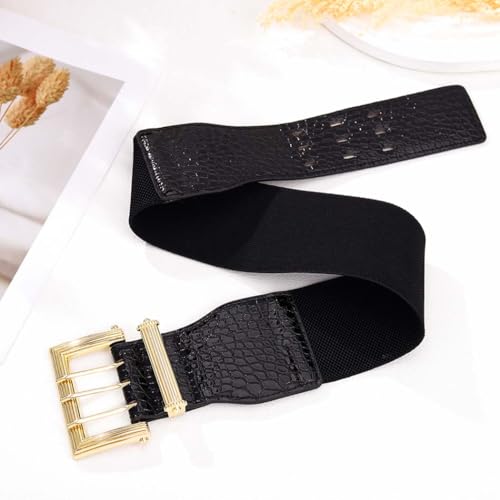Wide Elastic Waist Belt Ladies Stretchy Belts Gold Buckle Dress Belts Fashion Cinch Waistband for Women2