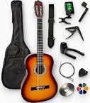 AMBRE - Pack Guitare Classique 4/4 Droitier + 10 Accessoires + CD & Cours Vidéo – Cordes Nylon, Livrée Accordée – Prime 24h (Sunburst, 4/4, Droitier)