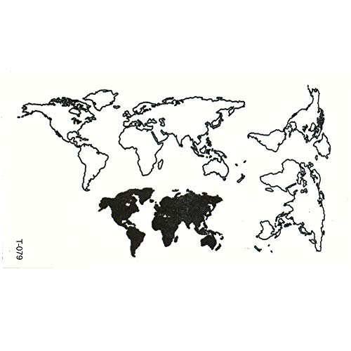 Justfox - Tatuaggio temporaneo con mappa del mondo di terra, nero, design temporaneo