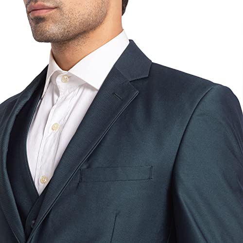 Image of Park Avenue Men's Super Slim Fit Terry Rayon Blend Peak Lapel Jacquard Pattern Full Sleeve Dark Blue Ceremonial Suit