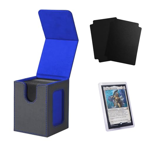 Image of Venssu MTG Deck Box for Commander Display,Card Deck Box Fits 100 Double Sleeved Cards,TCG with 2 Dividers and 1 Toploader (BLACK /BLUE)