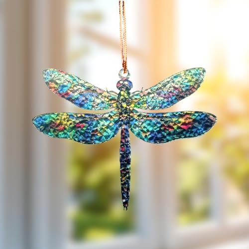 Dragonfly Suncatcher Ornament Acrylic, Faux Stained Glass Window Hanging
