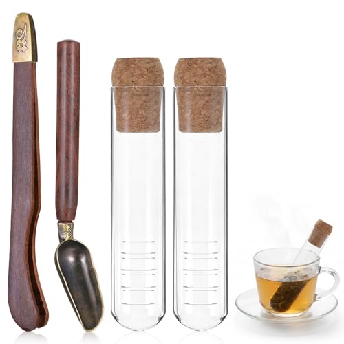 2 PCS Tea Infuser Glass Tea Strainers for Long Leaf Teas with Teaspoon TeaTongs TeaSteeper with Cork for Cup Gift for Teas Lovers