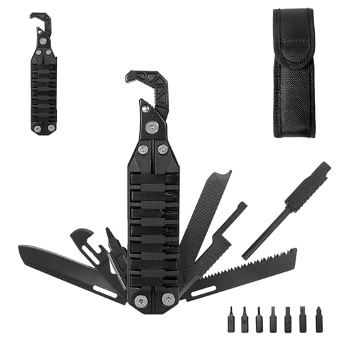 HONZIN Multitools 10 in 1 Pocket Multitool with Wrench, Can Opener, Bottle Opener, Saw, Screwdriver Set, Whistle, Fire Starter, Foldable Multi-Tool for Outdoor, Camping, Hiking, Repair, Gifts for Men