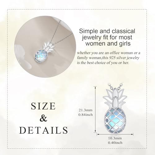 Pineapple Necklace 925 Sterling Silver Moonstone Necklace Pineapple Pendant Necklace Fruit Jewelry Birthday Gifts for Women4