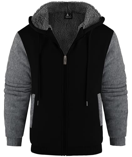 Image of V VALANCH Men's Zip Up Hoodie Fleece Winter Jacket Warm Sweatshirts | Thick Sherpa Lined, Heavyweight Coat with Pocket, Zipper Front, Athletic Outdoor Hiking Sport Running