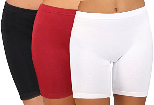 Image of Bralux Cycling Shorts for Women, Girls with Cotton Spandex Set of 3 - Multi Colour Rib Shorts