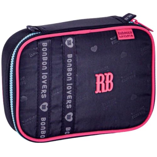 Estojo Escolar 36 Pens Rebecca Bonbon com Divisórias Internas, Forro Reforçado, Fechamento em Zíper, Design Colorido p/Meninas, Infantil (Preto)