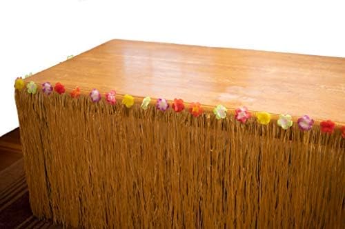 REALISTIC RAFFIA GRASS TABLE SKIRT DECORATION FOR HAWAIIAN THEMED CELEBRATIONS AND LUAU PARTIES | RECTANGULAR | 9' LONG 29" LOW
