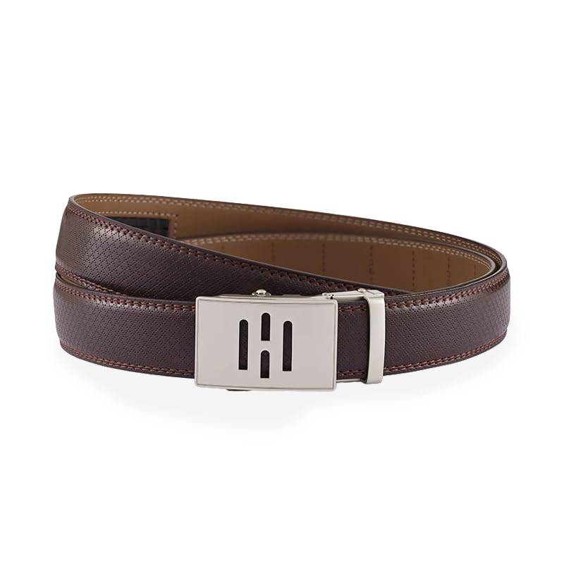 Image of HALDEN THEO Brown Belt For Men Leather Original (Adjustable Fits Up to 44 Inch Waist) Ratchet Strap with Classic Buckle & Magnetic Auto-lock