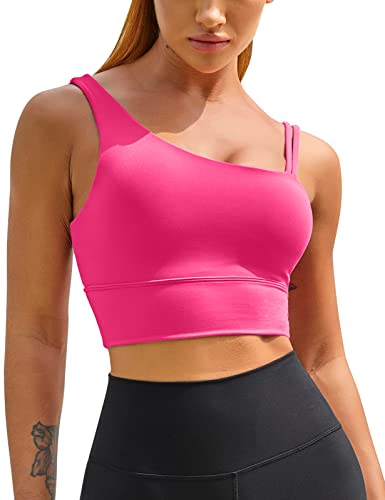 Image of MELYUM Longline Sports Bras for Women One Shoulder Workout Tank Tops with Built in Bra Supportive Crop Yoga Top Padded