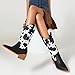 HINDOLA Cowboy Boots for Women Mid Calf Western Cowgirl Boot Square Toe Chunky Block Heel Fashion Classic Cow Print Boots