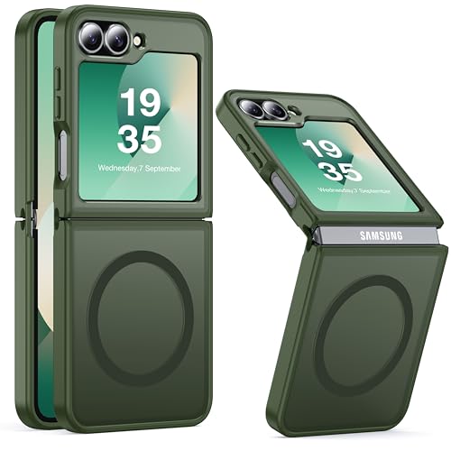 Image of NO.1 Magnetic for Samsung Galaxy Z Flip 6 Case Compatible with MagSafe [Military Grade Drop Tested][Translucent Matte][Anti-Fingerprint] Soft Silicone Bumper for Samsung Flip 6 Case Slim, Green