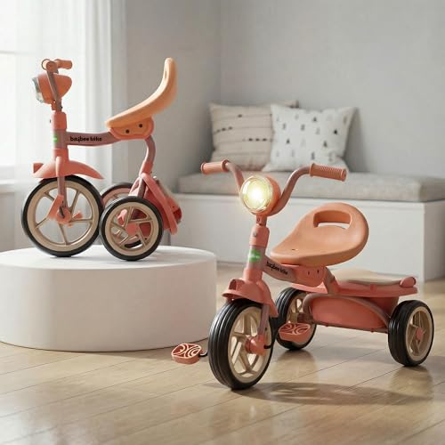 Image of Flyer Foldable Baby Tricycle for Kids | Kid Cycle with LED Light, Music & Storage Baskets | Baby Tricycle with Adjustable Seat & Handle | Cycle for Kids 2 to 5 Years (Pink)