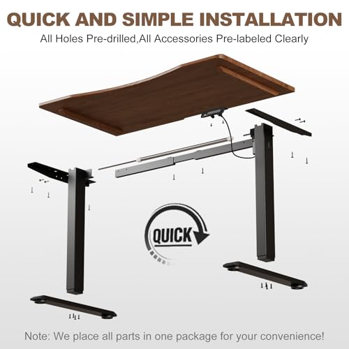 Image of Solid Wood Electric Standing Desk 47.2 inchx23.6 inchHome Office Desk,Adjustable Workbench with 3 Stages Single Motor, Computer Workstation with T-Shaped Metal Bracket,Walnut Standing Desk for Gaming(1 Box)