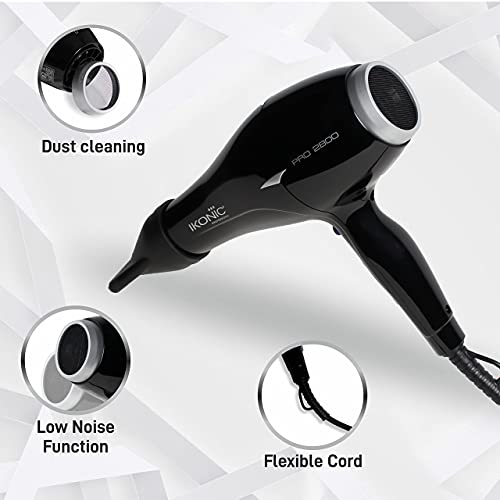 Ikonic Pro 2800+ Hair Dryer, Black | Professional | Brushless DC Motor | Low Noise Function| Lightweight Design| Interchangeable Nozzle| Diffuser Attachment| Versatile Heat and... - Image 3