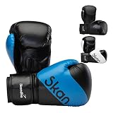 Skandika Boxhandschuhe 12 oz | Robuste Boxing Gloves für Männer und Frauen, angenähter Daumen, atmungsaktiver Mesh-Einsatz, Kunstleder, mit Tragetasche, für Boxsack Training und Sparring | blau