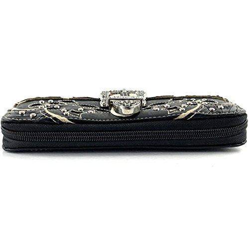 Justin West Western Studded Rhinestone Buckle Laser Cut Studded Shoulder Tote Handbag Purse Wristlet Wallet (Black Wristlet Wallet) #TOP3