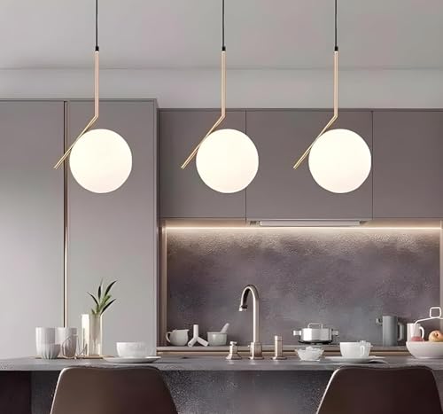 Image of L Shape Frosted Glass Pendant Light | Metal Golden Finish Ceiling Hanging Lamp | Decorative Lighting for Dining Table Living Room Bedroom Office Cafe Restaurant | Without Bulb Fixture