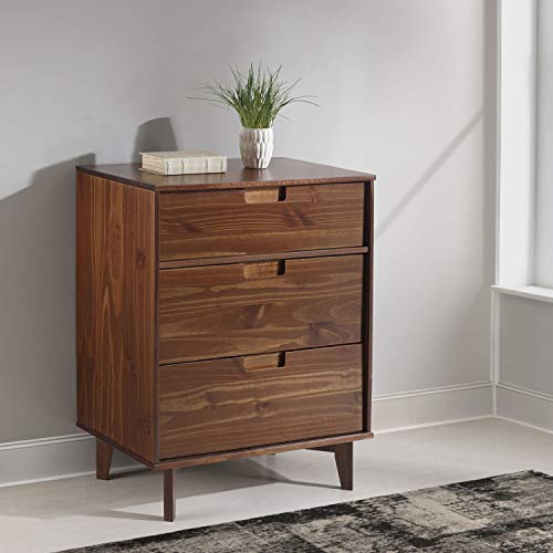 image for Walker Edison 3 Drawer Mid Century Modern Wood Dresser, 3 Drawer, Waln