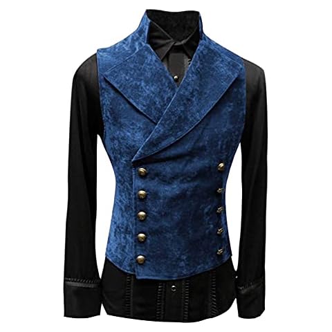 NRUTUP Mens Paisley Vest Slim Fit Classic Double Breasted Gothic Victorian Waistcoat Vintage Steampunk Sleeveless Jackets(Blue,Medium) Cover