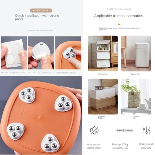 4 Pcs Self Adhesive Caster Wheels, Appliance Rollers for Kitchen Appliances, 360° Swivel Mini Universal Wheel Roller Casters, Sticky Pulley for Trash Can, Storage Box(wheels for furniture moving) thumbnail 13
