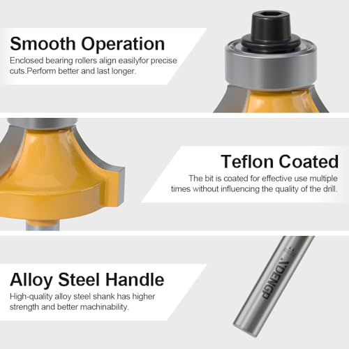 Image of Roundover Router Bit 1 /4 Shank, 5 /16 inch Radius Round Over Router Bits, Router Bits Round Over for Edging Forming Rounding Woodworking Cutter