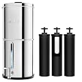 2.25G Stainless Steel Gravity-Fed Water Filter System, NSF/ANSI 42 & 372 Certified, Reduces 99% Chlorine & Fluoride, Includes 3 Black Carbon Filters & Metal Spigot, for Home, Camping, Outdoor Use