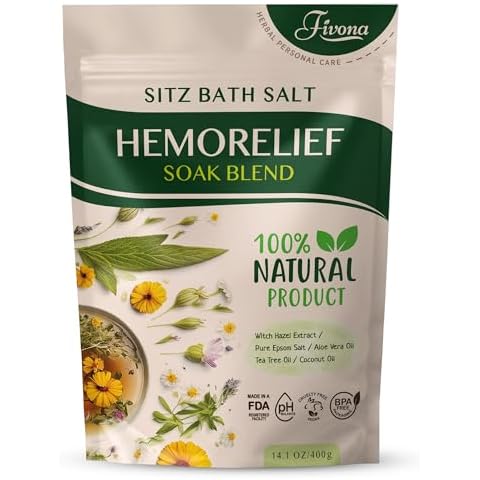 Sitz Bath Salt Blend for Hemorrhoids Treatment Natural Epsom Salt Soak with Natural Extracts and Oils for Fissure, Postpartum Care and Bartholin Cyst Treatment by Fivona - 14.1 oz Cover