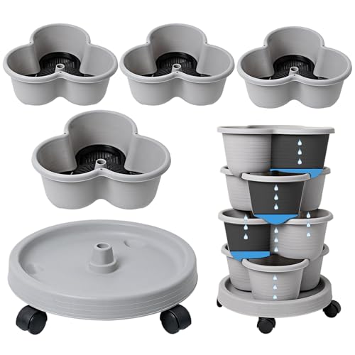 Maceta de Fresas, Torres Verticales de jardín, macetas apilables, de jardinería de Cuatro Niveles, Flores para Interiores y Exteriores con Bandeja, Ruedas y riego para Patio, balcón