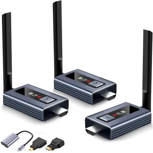 Image of Upgraded Wireless HDMI Transmitter and 2 Receivers with LED Screen, Up to 6 RXs,165FT Plug & Play 1080P HD Output 5.8GHz Extender for TV Box /Laptop /Projector /Camera to Multiple Screens Grey